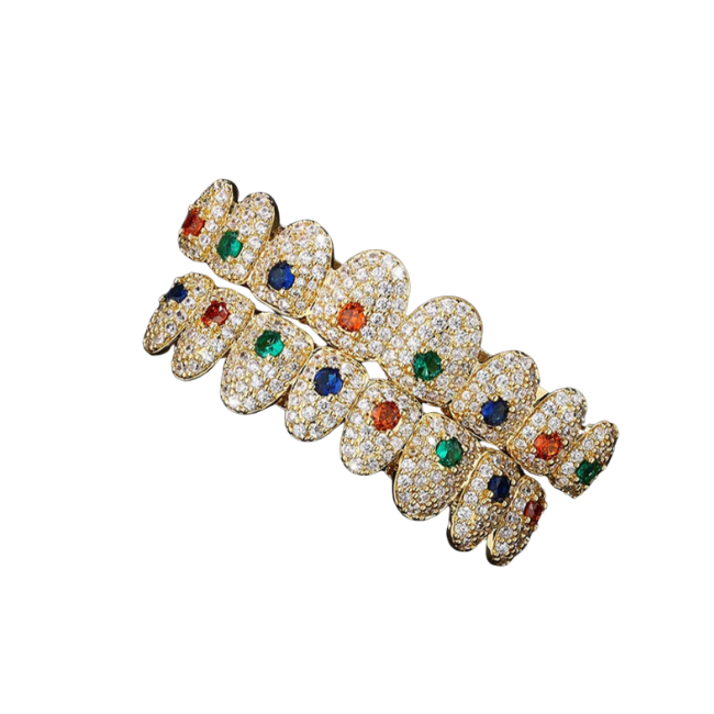 Grillz Doré avec Pierres Colorés | Urban Grillz