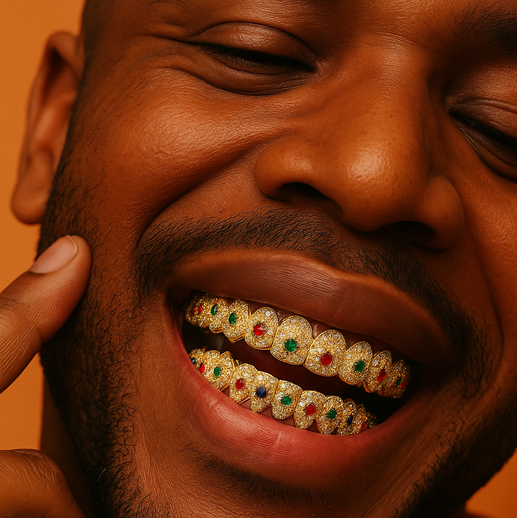 Grillz Doré avec Pierres Colorés | Urban Grillz