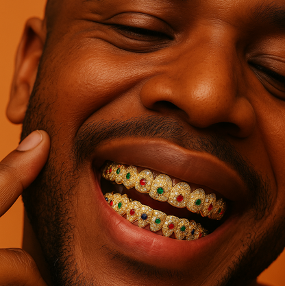 Grillz Doré avec Pierres Colorés | Urban Grillz